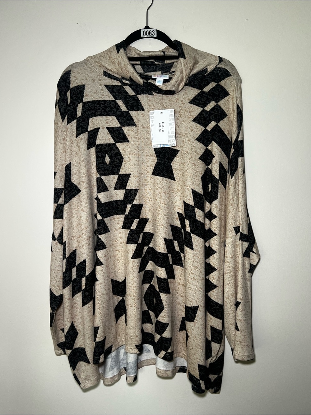LuLaRoe Elsa Oversized Geometric Cowl Neck Sweater - Beige & Black